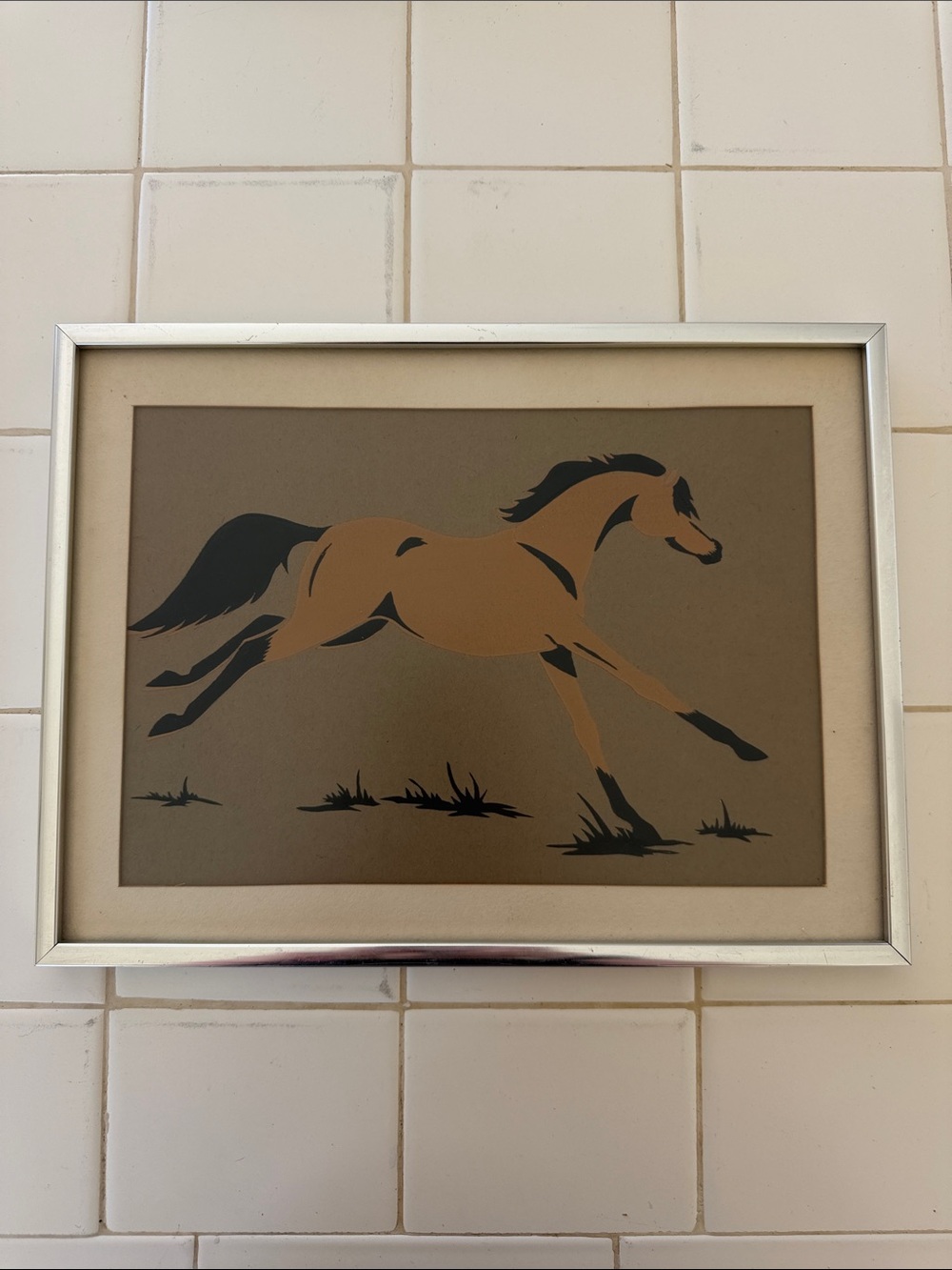 Framed Brown and Black Horse Wall Art - Classic Galloping Horse Print